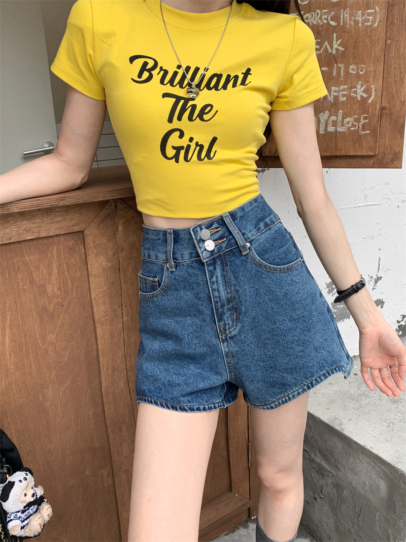 Shorts Denim Frayed - Blaue Jeansshorts für Damen, Sommer, koreanischer
